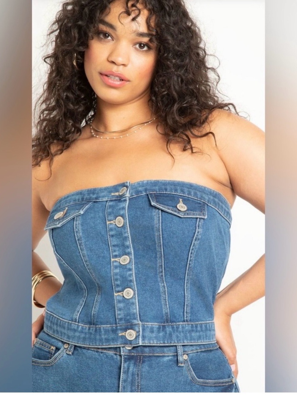 Eloquii Medium Blue Denim Button-Front Bustier